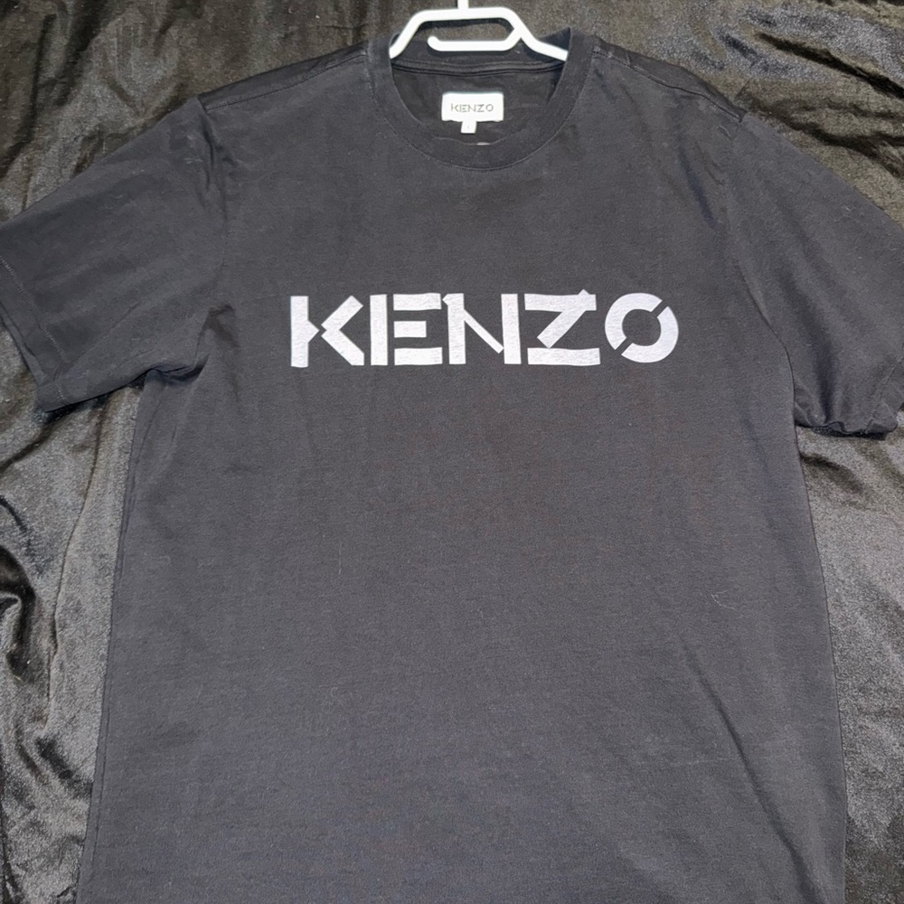 Kenzo Black Short-Sleeve Logo Tee with White Graphic